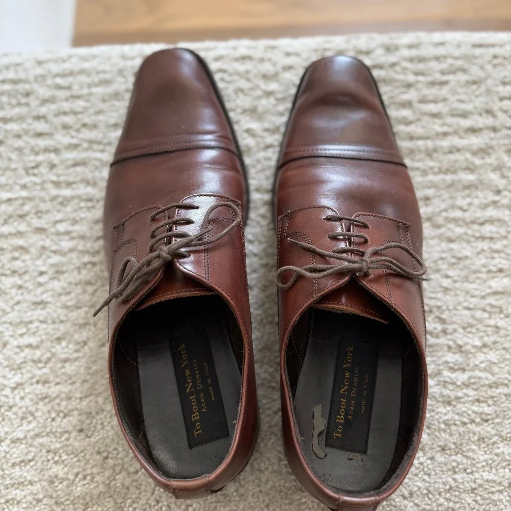 TO BOOT ITALY‎ Men 12 Brown Leather PLAIN Cap Toe Lace Up Dress Shoes OXFORD